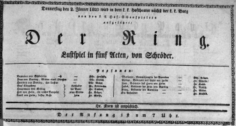 Theaterzettel (Oper und Burgtheater in Wien) 18230102 Seite: 1