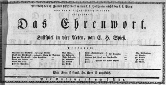 Theaterzettel (Oper und Burgtheater in Wien) 18230108 Seite: 1