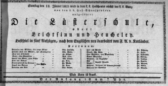 Theaterzettel (Oper und Burgtheater in Wien) 18230118 Seite: 1