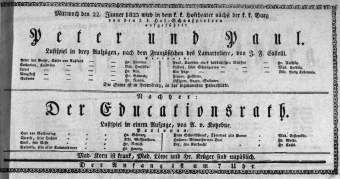 Theaterzettel (Oper und Burgtheater in Wien) 18230122 Seite: 1