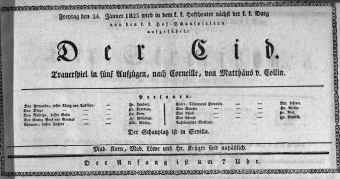 Theaterzettel (Oper und Burgtheater in Wien) 18230124 Seite: 1
