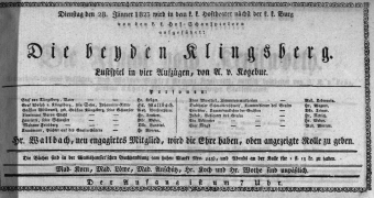 Theaterzettel (Oper und Burgtheater in Wien) 18230128 Seite: 1