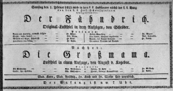Theaterzettel (Oper und Burgtheater in Wien) 18230201 Seite: 1