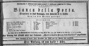 Theaterzettel (Oper und Burgtheater in Wien) 18230207 Seite: 1
