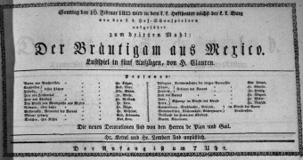 Theaterzettel (Oper und Burgtheater in Wien) 18230216 Seite: 1