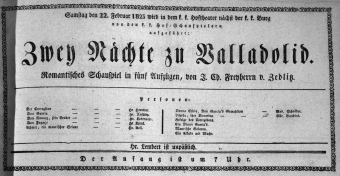 Theaterzettel (Oper und Burgtheater in Wien) 18230222 Seite: 1