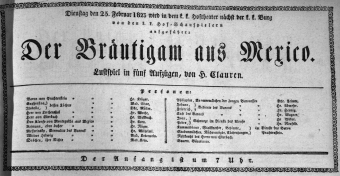 Theaterzettel (Oper und Burgtheater in Wien) 18230225 Seite: 1