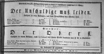 Theaterzettel (Oper und Burgtheater in Wien) 18230226 Seite: 1