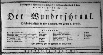 Theaterzettel (Oper und Burgtheater in Wien) 18230405 Seite: 1