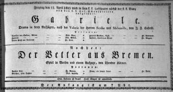 Theaterzettel (Oper und Burgtheater in Wien) 18230411 Seite: 1