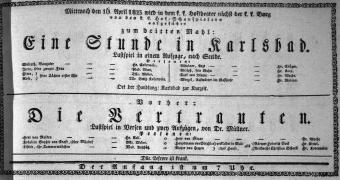 Theaterzettel (Oper und Burgtheater in Wien) 18230416 Seite: 1