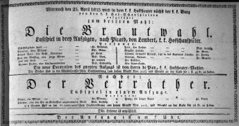 Theaterzettel (Oper und Burgtheater in Wien) 18230423 Seite: 1