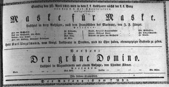 Theaterzettel (Oper und Burgtheater in Wien) 18230426 Seite: 1