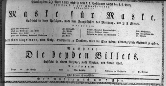 Theaterzettel (Oper und Burgtheater in Wien) 18230429 Seite: 1