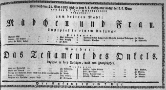 Theaterzettel (Oper und Burgtheater in Wien) 18230521 Seite: 1
