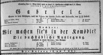 Theaterzettel (Oper und Burgtheater in Wien) 18230531 Seite: 1