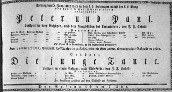 Theaterzettel (Oper und Burgtheater in Wien) 18230606 Seite: 1