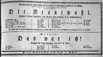 Theaterzettel (Oper und Burgtheater in Wien) 18230610 Seite: 1
