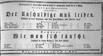 Theaterzettel (Oper und Burgtheater in Wien) 18230613 Seite: 1