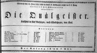 Theaterzettel (Oper und Burgtheater in Wien) 18230618 Seite: 1