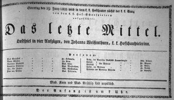 Theaterzettel (Oper und Burgtheater in Wien) 18230629 Seite: 1