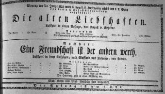 Theaterzettel (Oper und Burgtheater in Wien) 18230630 Seite: 1