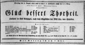 Theaterzettel (Oper und Burgtheater in Wien) 18230805 Seite: 1