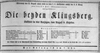 Theaterzettel (Oper und Burgtheater in Wien) 18230806 Seite: 1