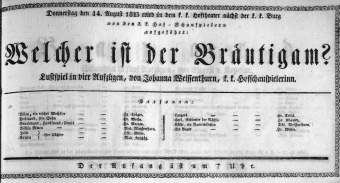 Theaterzettel (Oper und Burgtheater in Wien) 18230814 Seite: 1