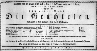 Theaterzettel (Oper und Burgtheater in Wien) 18230820 Seite: 1