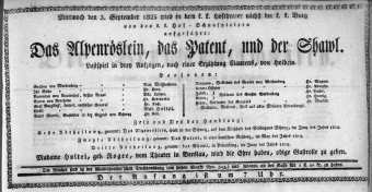 Theaterzettel (Oper und Burgtheater in Wien) 18230903 Seite: 1