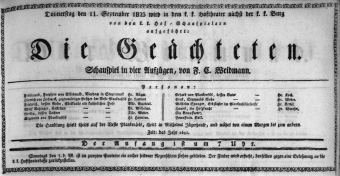 Theaterzettel (Oper und Burgtheater in Wien) 18230911 Seite: 1