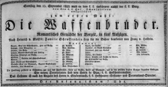 Theaterzettel (Oper und Burgtheater in Wien) 18230913 Seite: 1