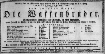 Theaterzettel (Oper und Burgtheater in Wien) 18230914 Seite: 1