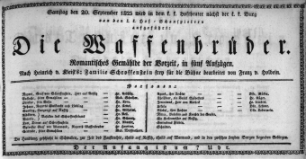Theaterzettel (Oper und Burgtheater in Wien) 18230920 Seite: 1