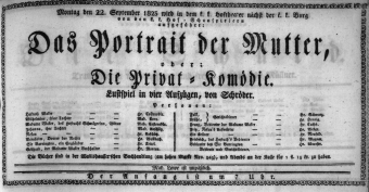 Theaterzettel (Oper und Burgtheater in Wien) 18230922 Seite: 1