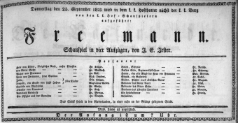 Theaterzettel (Oper und Burgtheater in Wien) 18230925 Seite: 1