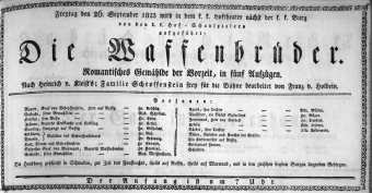 Theaterzettel (Oper und Burgtheater in Wien) 18230926 Seite: 1