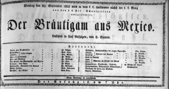 Theaterzettel (Oper und Burgtheater in Wien) 18230929 Seite: 1