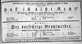 Theaterzettel (Oper und Burgtheater in Wien) 18231002 Seite: 1
