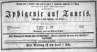 Theaterzettel (Oper und Burgtheater in Wien) 18231003 Seite: 1
