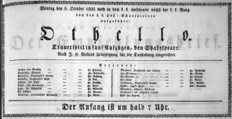 Theaterzettel (Oper und Burgtheater in Wien) 18231006 Seite: 1