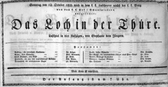 Theaterzettel (Oper und Burgtheater in Wien) 18231012 Seite: 1