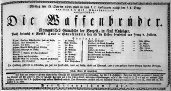 Theaterzettel (Oper und Burgtheater in Wien) 18231013 Seite: 1