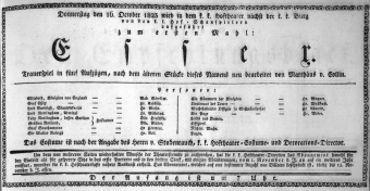 Theaterzettel (Oper und Burgtheater in Wien) 18231016 Seite: 1