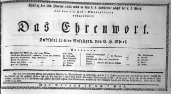 Theaterzettel (Oper und Burgtheater in Wien) 18231020 Seite: 1