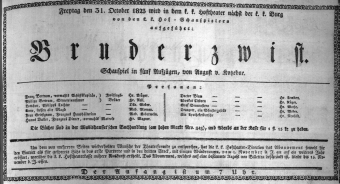 Theaterzettel (Oper und Burgtheater in Wien) 18231031 Seite: 1