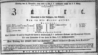 Theaterzettel (Oper und Burgtheater in Wien) 18231103 Seite: 1