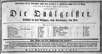 Theaterzettel (Oper und Burgtheater in Wien) 18231106 Seite: 1