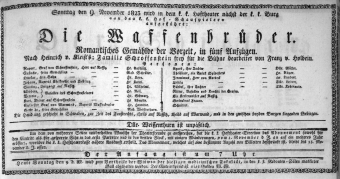 Theaterzettel (Oper und Burgtheater in Wien) 18231109 Seite: 1